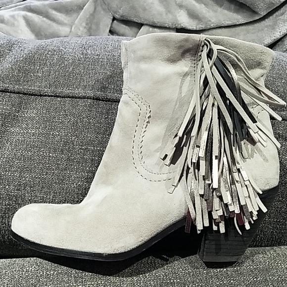 Sam Edelman Shoes - SAM EDELMAN LIGHT GRAY FRINGE BOOTIES